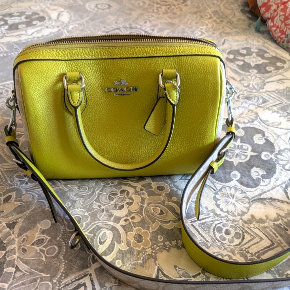 VGUC Coach Rowan Satchel Bag, Key Lime/Light Khaki